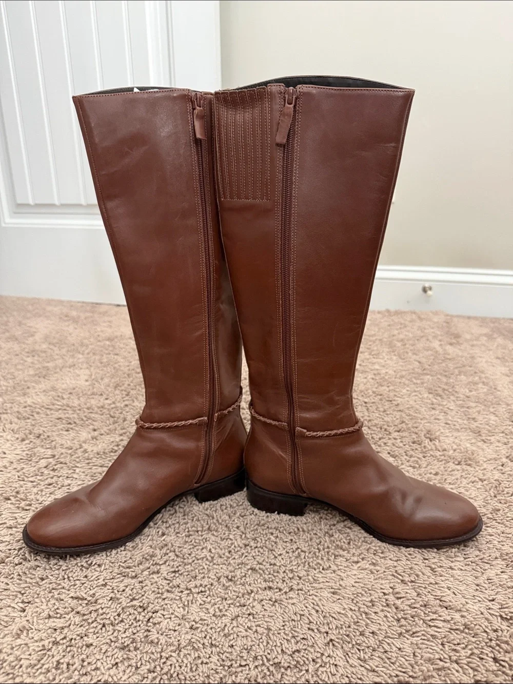 Talbots Brown Leather Over-the-Knee Boots with Chain Accent